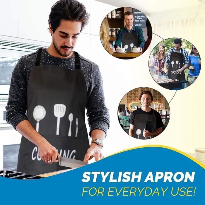 Plumon Tablier De Cuisine Imperméable Avec Poches Motif Tête De Lion Psychédélique Pour Homme Et Femme, Noir , Taille Unique