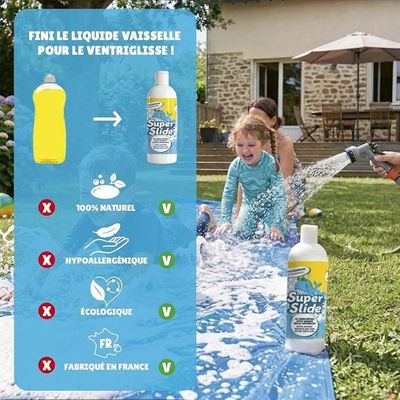 Pack Ventriglisse® Géant XXL | 1 Tapis de Glisse Double Piste 10 Mètres + 2 Bodyboards pour mieux Glisser + 1 Litre Savon Naturel | Slip'n Slide Jeux d' Eau Enfants & Adultes |OriginalCup
