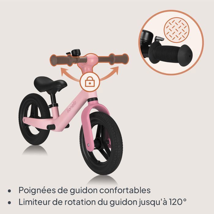 Draisienne Enfant Lionelo Toni 18 Mois à 30 Kg - Ultra Légère 2.3 Kg, Roues PU 25 Cm Anti-Crevaison, Siège & Guidon Réglables, Avec Panier Et Sonnette