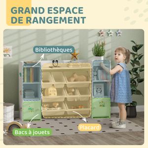 Étagère Enfant Multicolore 9 Paniers – Rangement Jouets, Livres & Affaires – Bois & Tissu 66x30x70 Cm