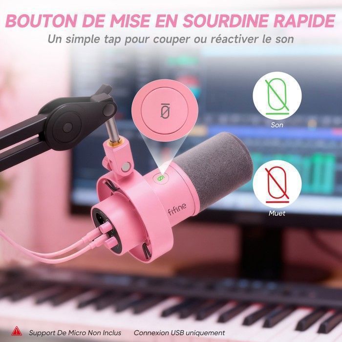 Fifine Microfone Rosa FIFINE USB/XLR Studio Micro Dynamique pour PC, RGB Cardioïde Microphone ...