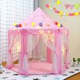 Tente de jeu pour 3 ans et plus maison de jouet pliable tente de princesse en textile + maille rose 140*140*142cm-0