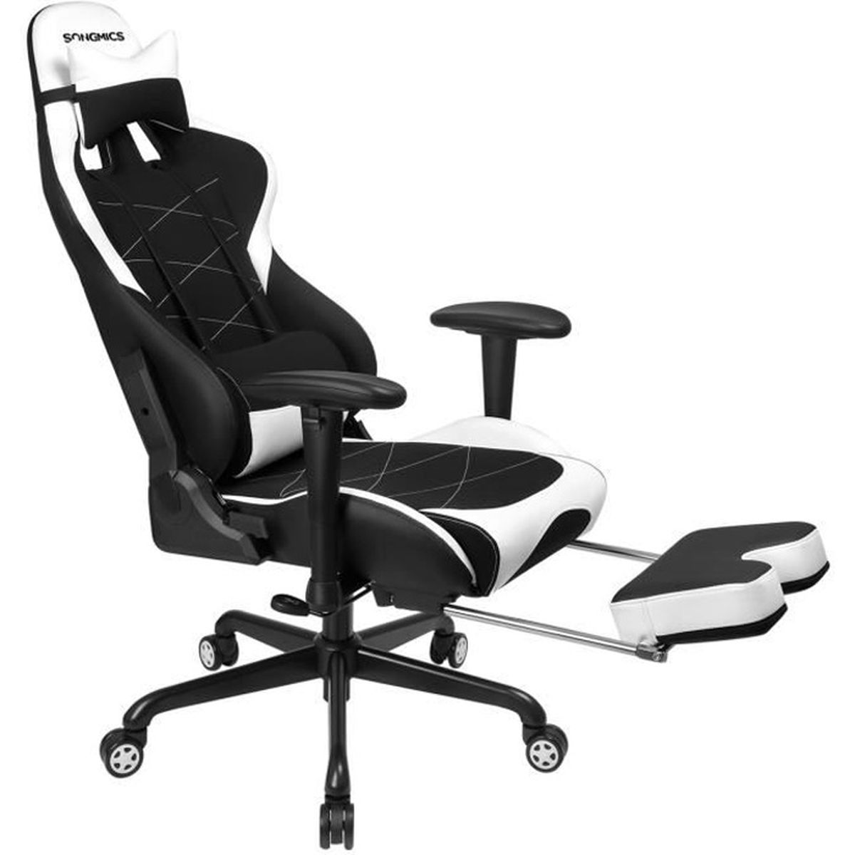 Siege Gaming Chaise Gamer Hauteur De 127 5 137 5 Cm Repose Pieds Coussin Lombaire Revetement Pu Polyester Noir Blanc Rcg52bw Prix Pas Cher Cdiscount