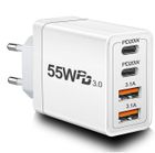 HAUTSTORE Chargeur Rapide 55W - Multi Secteur - 4 Ports USB - Compatible iPhone, iPad, Samsung - Protection Sécurisée