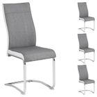 IDIMEX Lot de 4 chaises de salle à manger ou cuisine ALBA avec assise rembourrée et piètement chromé, revêtement en tissu gris et blanc