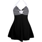 FANCYLAND Maillot de bain 1 Pièce à Jupette Bonnet Rembourré Grande Taille Jumpsuit Bandage Halter Jupe