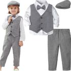 MINTGREEN Costume Bébé Garçon mariage 4 pcs Vêtements Anniversaire Formel Manche longue Gris Foncé