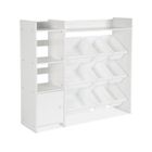 SWEEEK Meuble de rangement enfant. blanc. 9 bacs de rangement. 4 étagères. 1 porte