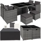 ENSEMBLE TABLE CHAISE DE JARDIN - TECTAKE - Salon de jardin MANHATTAN pliable cadre en aluminium 2 sets de housses incluses - Gris