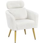 Yaheetech Fauteuil de Salon en Tissu Bouclette Fauteuil Arrondi Scandinave avec Appui-tête Réglable Blanc