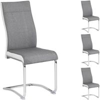 Chaises ALBA - IDIMEX - Lot de 4 - Assise rembourrée - Piétement chromé - Revêtement en tissu gris et blanc