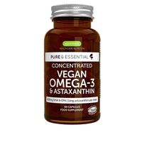 Pure & Essential Vegan Oméga-3 d’Huile d’Algues (DHA + EPA 600mg) & Astaxanthine, Végétalien, 60 capsules 