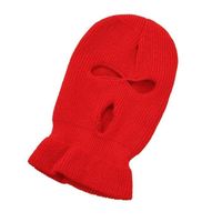 rouge - Cagoule d'hiver en tricot pour homme et femme, chapeau chaud et doux, 3 trous, bonnet de Ski complet,