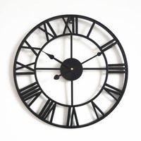 Horloge murale rétro salon décoration fer forgé horloge ronde horloge silencieuse - Noir - 40 cm