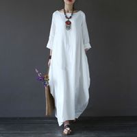 2018 Summer femmes plus taille robes coton robe de lin blanc robe bohème chemise longue manches longues maxi robe