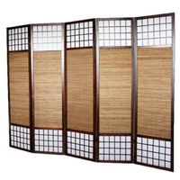 Paravent japonais en bois avec bambou de 5 panneaux - Hauteur 175 x Longueur 220 x Profondeur 2,2 cm