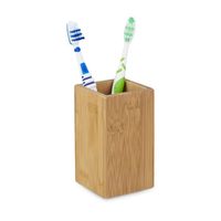 Relaxdays Gobelet porte brosse à dents HxlxP: 11,5 x 6,5 x 6,5 cm bambou nature verre salle de bain, nature