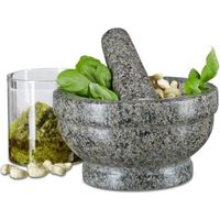 Relaxdays Mortier et pilon en granit poli pierre naturelle 17 cm diamètre pour épices cuisine, gris