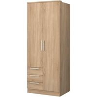 Armoire 2 portes 3 tiroirs en bois imitation chêne - TERRE DE NUIT - AR9002 - Blanc - Laqué - Contemporain