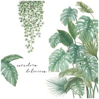 Stickers muraux de plantes tropicales - Amovibles stickers muraux de feuilles de palmier pour la décoration du salon