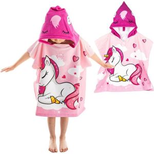 SORTIE DE BAIN Serviette de Bain Enfant - AQSACOKIYA - Licorne 75 x 150 cm - Serviette de Plage et de Piscine, Poncho Fille,Microfibre(Rose)