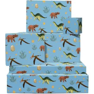 PAPIER CADEAU Papier Cadeau Dinosaure - 6 Feuilles D'Emballage C