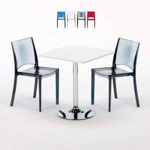 Ensemble table et chaise de jardin Table Carrée Blanche 70x70cm Avec 2 Chaises Coloré