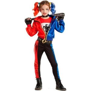 Aksah Fashion S Costume Harley Quinn en cuir matelassé pour femme Motif oiseaux de proie Bleu et rouge 