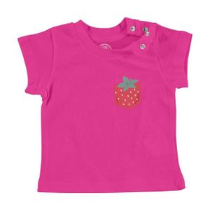 T-SHIRT T-shirt Bébé Manche Courte Rose Poche Fraise Printemps Fruit Mignon Illustration Dessin