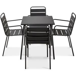 Ensemble table et chaise de jardin Table de jardin et 4 fauteuils empilables - 70 x 70 x 72 cm - Acier - Palavas - Gris