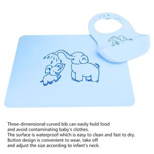 BAVOIR VINGVO tissu de rot de bébé Bavoir table batterie Éléphant bleu (Set de table + bavoir), papier couché + packaging boîte couleur