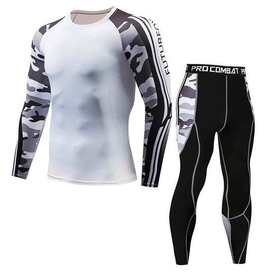 Ensemble Fitness 5 Pièces Homme JEELINBORE - Tee Shirt Compression, Legging, Short - Style #6 M