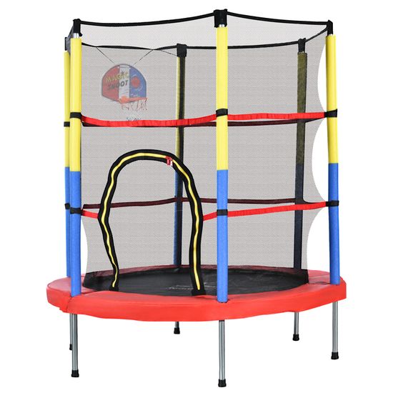 Trampoline Enfant 140 Cm Avec Filet De Sécurité + Panier De Basket - Intérieur/Extérieur - Jusqu'à 250 Kg