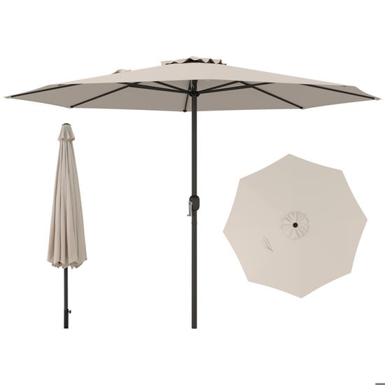 Parasol De Terrasse Double, 12 Baleines En Métal, Base Stable, 2 Sacs De Lestage, Dessus Ventilé, Manivelle, 464 X 286 X 198 CM Gris Clair