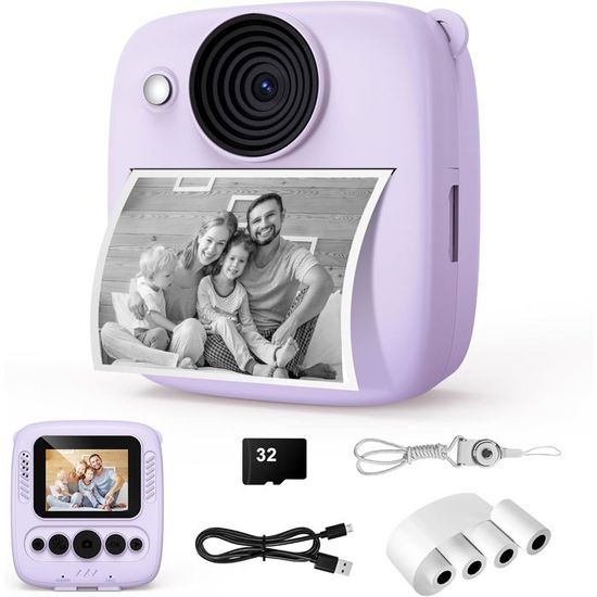 Appareil Photo Instantané Enfant – 1080P – 32 Go – Impression Sans Encre – 4 Rouleaux Papier – Cadeau 3-12 Ans