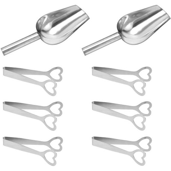 Set 8 Pièces Trsnzul - 6 Pinces à Sucre + 2 Cuillères à Glace Inox - Pour Bar, Buffet, Mariage