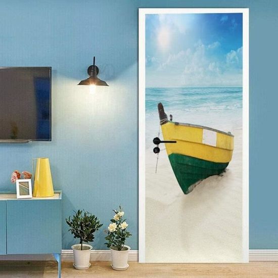 Sticker Porte 3D Effet Bambou - Autocollant Mural PVC, 90x200 Cm (2 Pièces) - Déco Chambre, Salon, Amovible