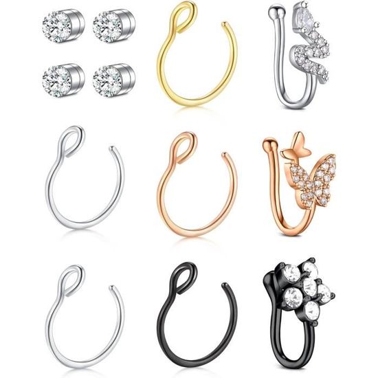 Lot De 6 Faux Anneaux De Septum En Acier Inoxydable - Anneau De Nez