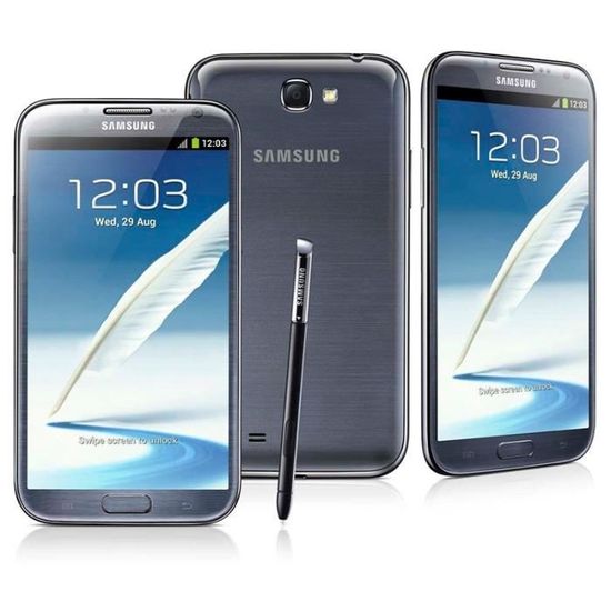 5.55'Samsung Galaxy Note 2 N7100(16GB) Noir-téléphone d'occasion (écouteur+chargeur Européen+USB câble+boît