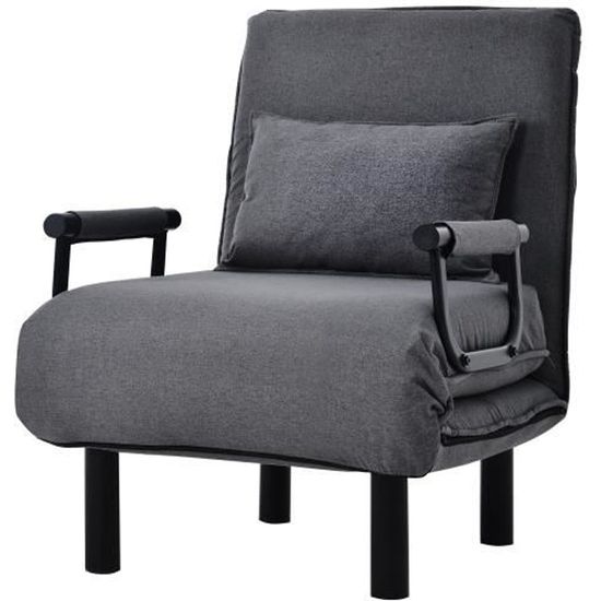 Canapé-lit-fauteuil convertible, dossier réglable sur 6 positions, fauteuil pliable avec oreillers, assise rembourrée, canapé méridi