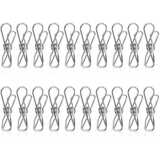 Pinces à Linge Inox 30 Pièces - Résistantes à La Rouille, Force De Serrage Puissante - Pour Extérieur, Intérieur, Multi-usages - Lot économique, Durable - 6
