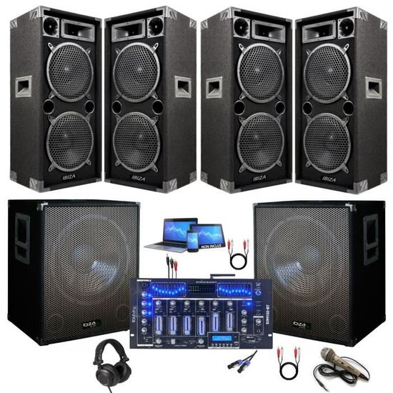 Pack sonorisation Audio Club CLUB1512 - 2200W, Enceintes + Caisson/SUB 38cm  + Pieds - USB/BLUETOOTH, Câblages complet, Soirée DJ - Cdiscount TV Son  Photo