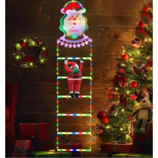 Échelle lumineuse LED avec Père Noël grimpant - Décoration murale
