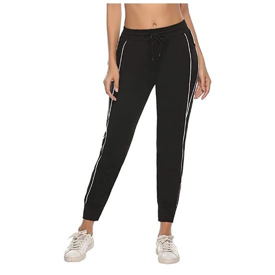 Leggings / Pantalon De Sport Femme 2 Rayures Latérales - Pour Gym, Yoga, Running - Taille Régulière
