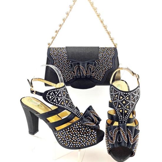 Ensemble de chaussures et sacs a talons hauts pour femmes couleur peche style fait a la main de fete Noir Achat Vente Escarpins femme pas cher Cdiscount