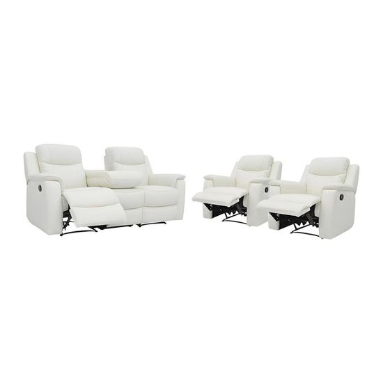 Canapé Et Deux Fauteuils Relax En Cuir Blanc Ivoire - Bon état