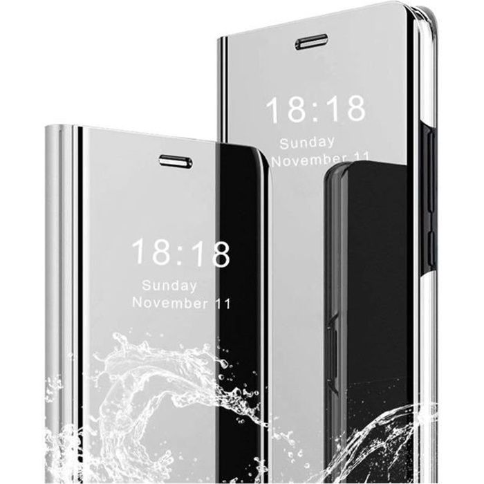 Aclay Coque Samsung Galaxy S10e,Cover + Protection Écran [2 Pièces] Flip Clear View Translucide Miroir Standing 360°Housse étui anti