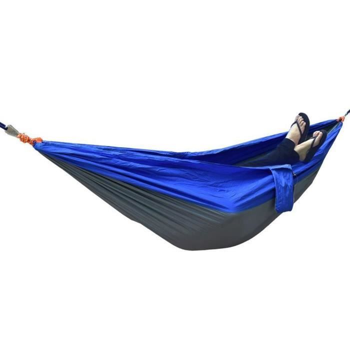 Hamac double en toile de camping double - hamac léger en nylon portatif pour parachute de randonnée (bleu cendré argent)-SHU