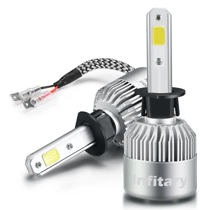 Infitary H1 LED ampoules de phare feux de croisement antibrouillard voiture moto Auto 72W 6500K 8000LM Super brillant argent