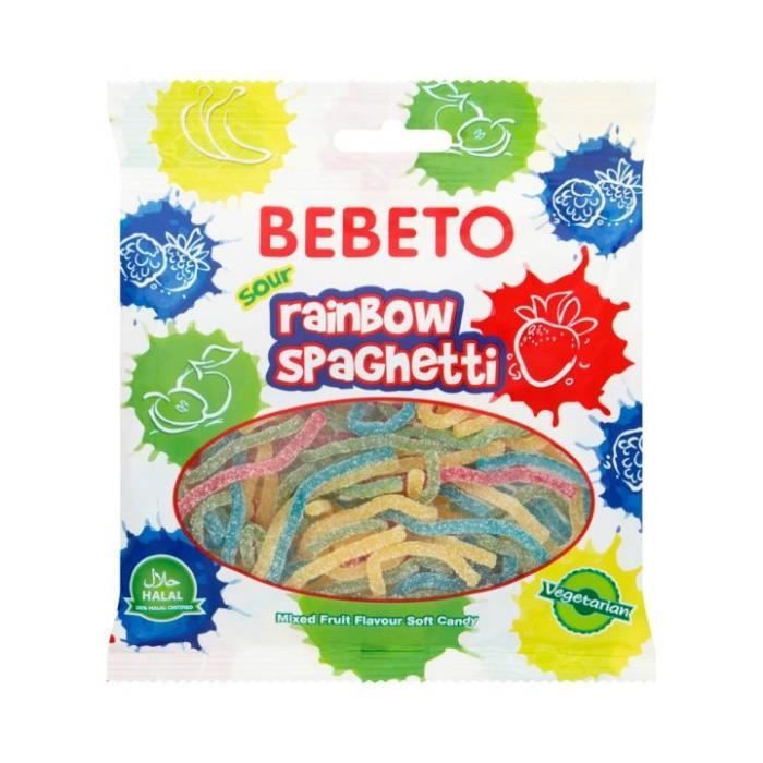 Livre Bonbons Rainbow Spaghetti - Goût Mix - Végétarien - Bebeto - Halal - Sachet 80gr Bleu
